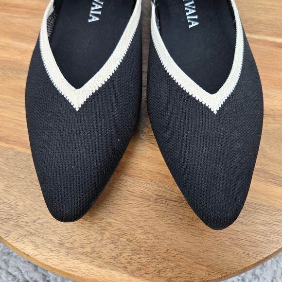 Vivaia Women 37.5 Vienna Black White Pointed Toe V Cut Casual Daily Ballet Flats - Picture 7 of 15